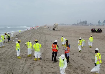 Drone overflight footage of Orange County oil spill response
