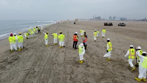 Drone overflight footage of Orange County oil spill response, Oct. 6, 2021.