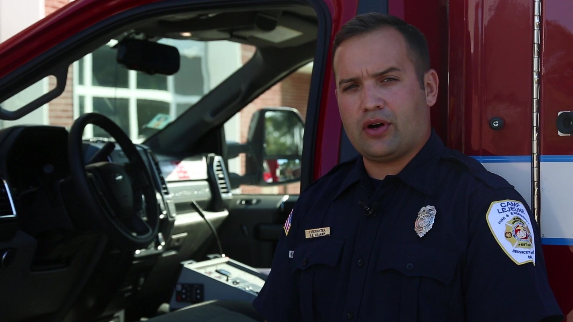 Ryan Graham, a Marine Corps Base Camp Lejeune Fire and Emergency Services Fire Fighter, gives an ambulance tour, on Marine Corps Base Camp Lejeune, North Carolina, Oct. 1, 2021. Ambulances are vital for the safe transport of sick and injured individuals. (U.S. Marine Corps video by Lance Cpl. Tanner Bernat)
