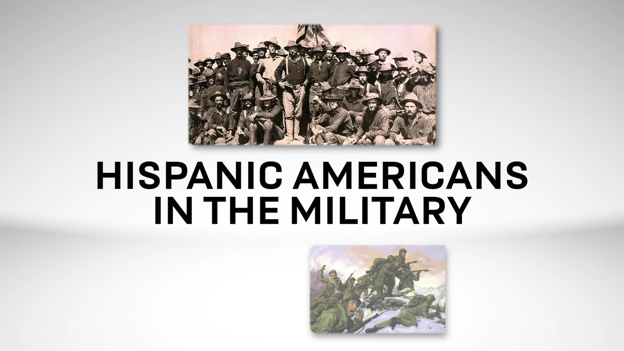 Graphic with historic photo and painting of service members.