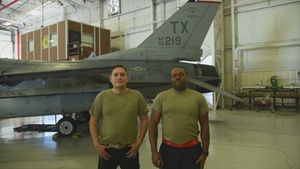 Tech Sgts Flores and Carter send a shout out to the Dallas Cowboys