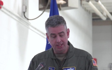 Col. Jerry Bancroft addresses audience at C-130J debut at Kentucky Air National Guard