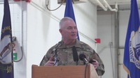 Maj. Gen. Haldane Lamberton addresses audience at C-130J debut at Kentucky Air National Guard