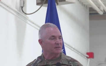 Maj. Gen. Haldane Lamberton addresses audience at C-130J debut at Kentucky Air National Guard
