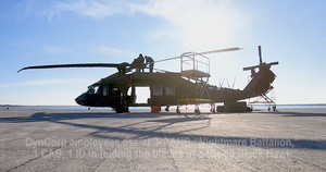 DynCorp/Amentum employees and 1ID Soldiers fold a UH-60 Black Hawk at Alexandroupoli, Greece