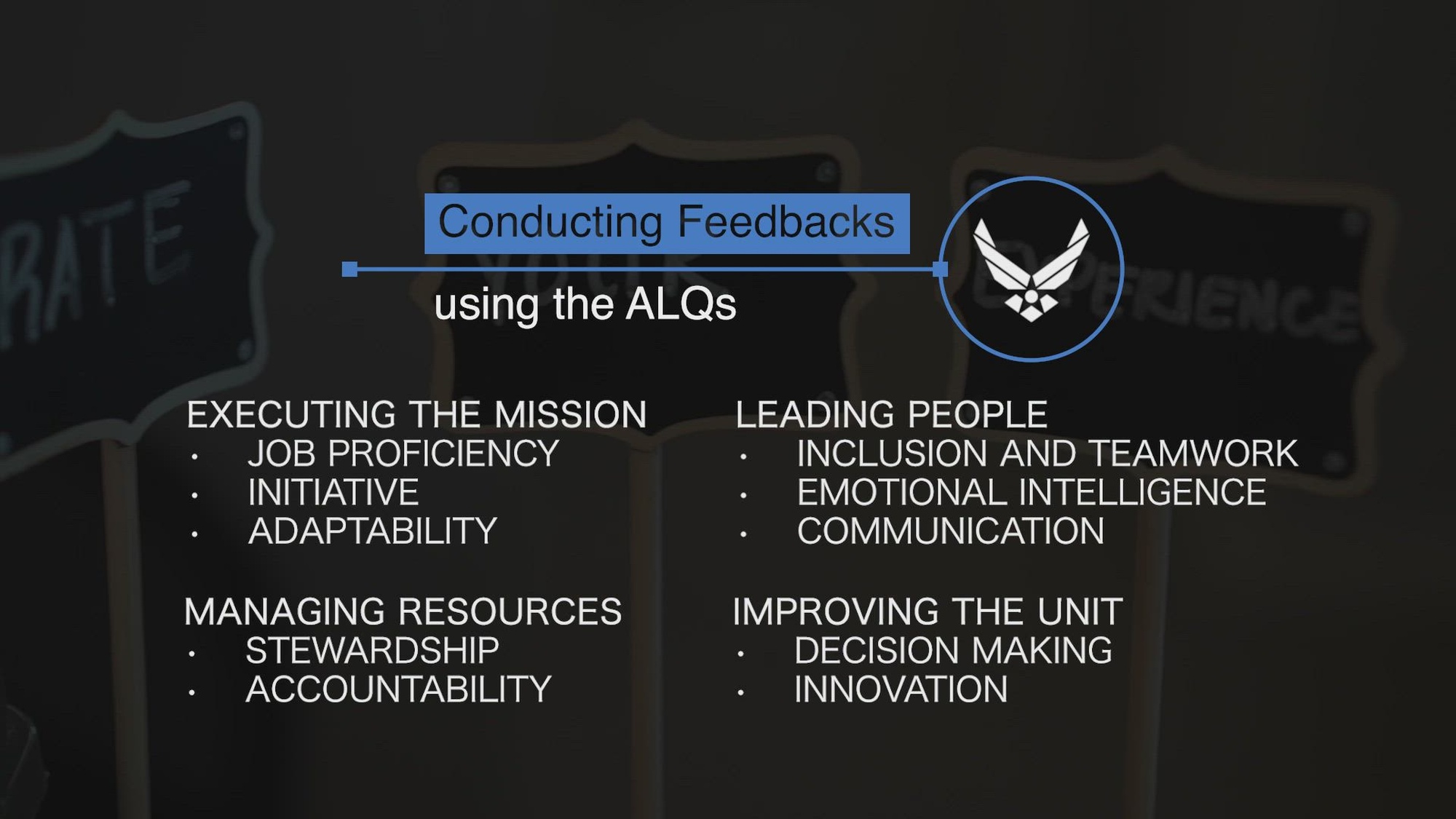 Earlier this year, the Air Force announced 10 Airman leadership qualities, which are now being integrated into a new feedback tool to facilitate discussion between rater and ratee. The qualities, found in the Airman Comprehensive Assessment Addendum - AF Form 724-A, focus on character and competence and are categorized under four major performance areas. The Airman leadership qualities are expected to form the basis for the future officer and enlisted performance reporting systems. (U.S. Air Force video by Jamal D. Sutter)