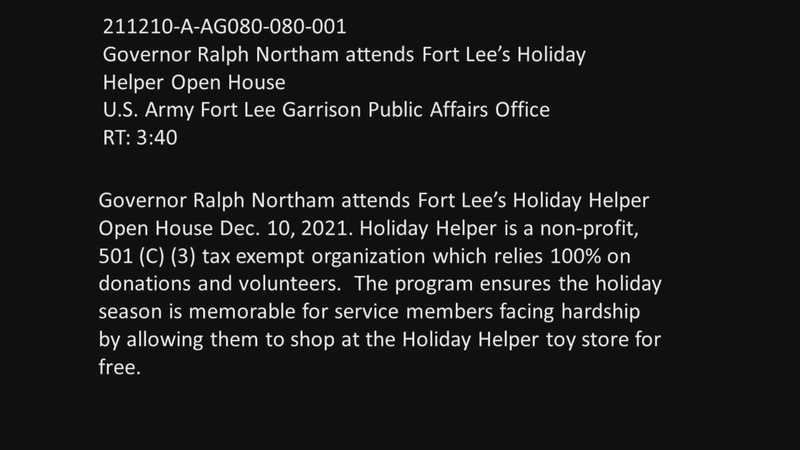Governor Ralph Northam attends Fort Lee’s Holiday Helper Open House