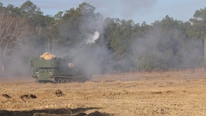 B-roll: BattleKings Battalion fire modernized M109A7 Paladin howitzers B-roll