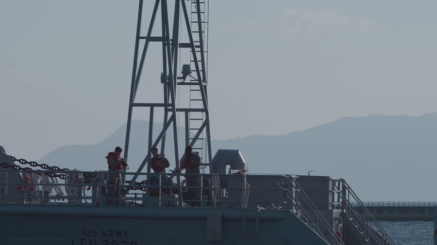 The USAV Fort McHenry (LCU-2020) docks on the ammunition pier at Marine Corps Air Station Iwakuni, Japan, Dec. 8, 2021. As part of exercise Yama Sakura 81, Marines and Sailors from MCAS Iwakuni conducted logistical support of the 38th Air Defense Artillery Brigade to test offloading and loading capabilities. Yama Sakura 81 is the largest U.S.-Japan bilateral and joint command post exercise, which enables participants to work as dedicated partners in support of the U.S.-Japan security alliance and for continued peace and stability in the Indo-Pacific. This year’s exercise commemorates the 40th anniversary of Yama Sakura.(U.S. Marine Corps photo by Cpl. Mitchell Austin)