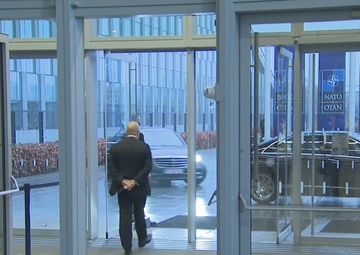 Russian officials arrive at the meeting of the NATO-Russia Council