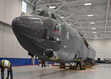 B-52H bomber makes its way slowly to Oklahoma City, ready to fulfill mission