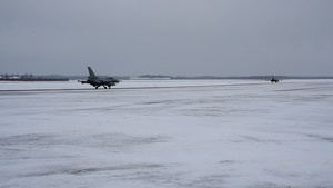 US F-15 and Belgian F-16 take-off and landing