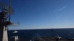 NATO aircraft fly in formation over USS Harry S. Truman in support of Neptune Strike 2022.