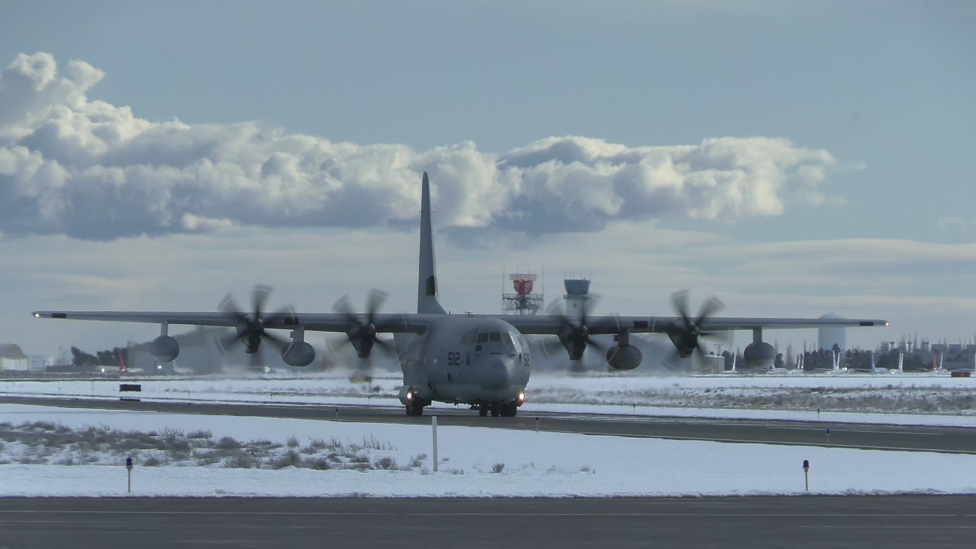 U.S. Marines with 1st Marine Division and 3rd Marine Aircraft Wing, touch down on the runway during Winter Fury 22 at Grant County Municipal Airport, Moses Lake, Washington Jan. 31, 2022. Winter Fury 22 provides realistic, relevant training necessary for 3rd Marine Aircraft Wing to ensure the Marine Corps&#39; largest aircraft wing remains combat-ready, interoperable, deployable on short notice, and lethal when called into action. (U.S. Marine Corps video by Lance Cpl. Skyler Harris)