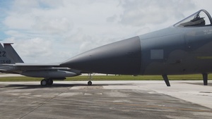 U.S. Air Force F-15's prepare for multinational flight formation at Cope North 22
