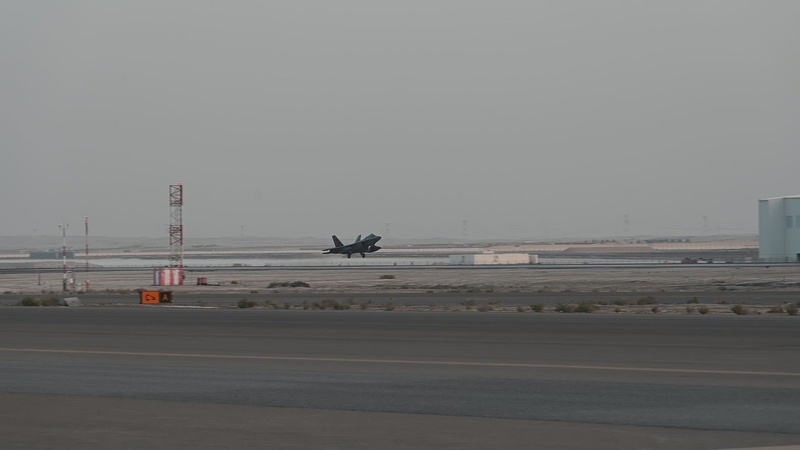 F-22 Raptor Arrival at Al Dhafra Air Base B-Roll