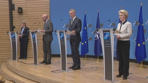 Press point with the NATO Secretary General, the President of the European Commission and the President of the European Council on 24 February 2022 (Q&As)