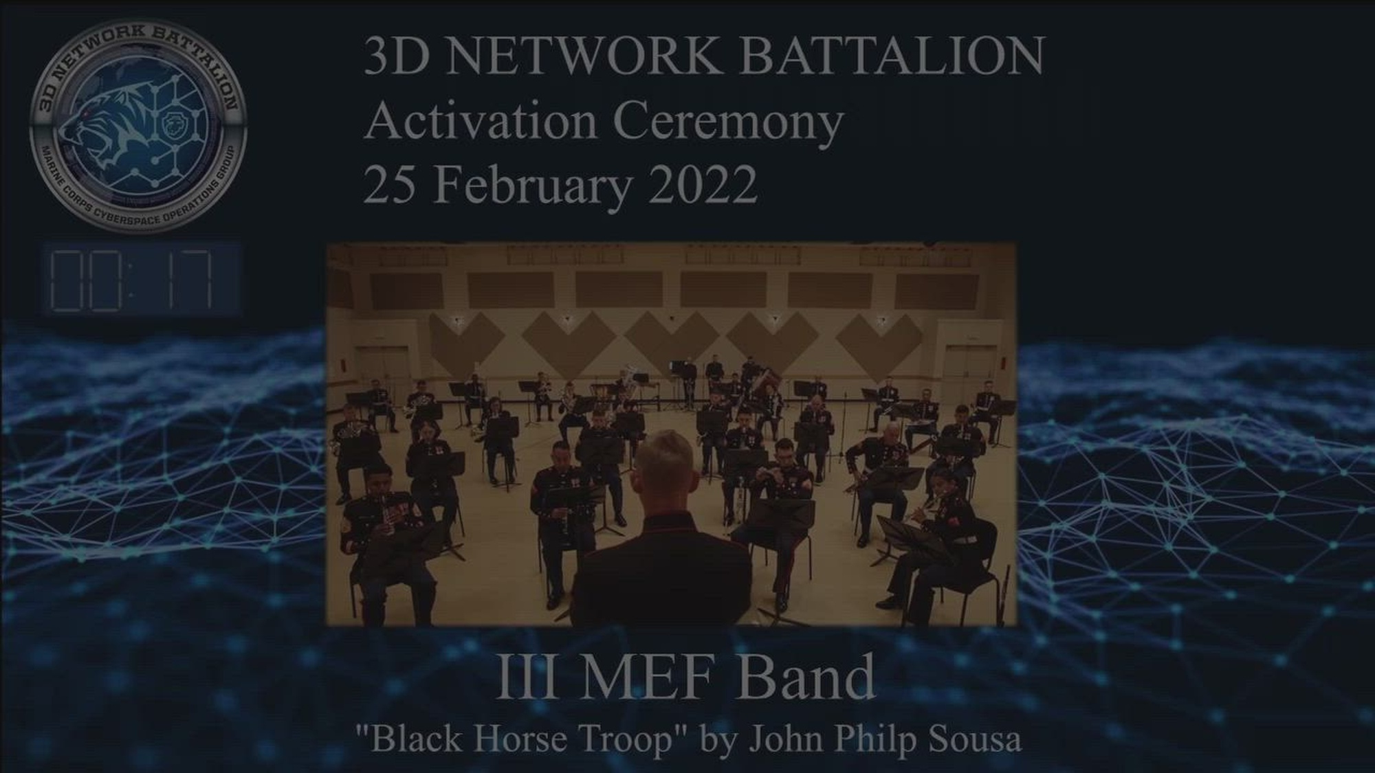 3d Network Battalion officially activated as a battalion on Camp Foster, Okinawa, Japan, Feb. 25, 2022. Due to COVID-19 mitigations, 3d Net. Bn. held their activation ceremony virtually. They were the last of all network battalions across the Marine Corps to activate within the last three years. (Courtesy Video by MCIPAC CommStrat and 3d Network Battalion)