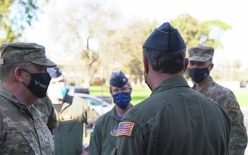 Lt. Gen. Richard W. Scobee visits Travis Air Force Base, CA