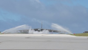 B-52H Stratofortress rinses off with a "birdbath" at Andersen AFB
