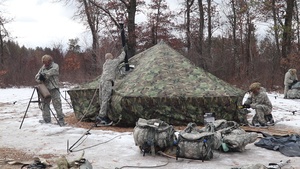 Cold-Weather Operations Course class 22-05 students practice building an Arctic tent, Part III
