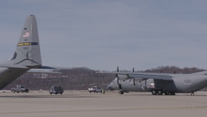 The second factory new C-130J-30 aircraft lands at McLaughlin Air National Guard Base in Charleston, West Virginia.
