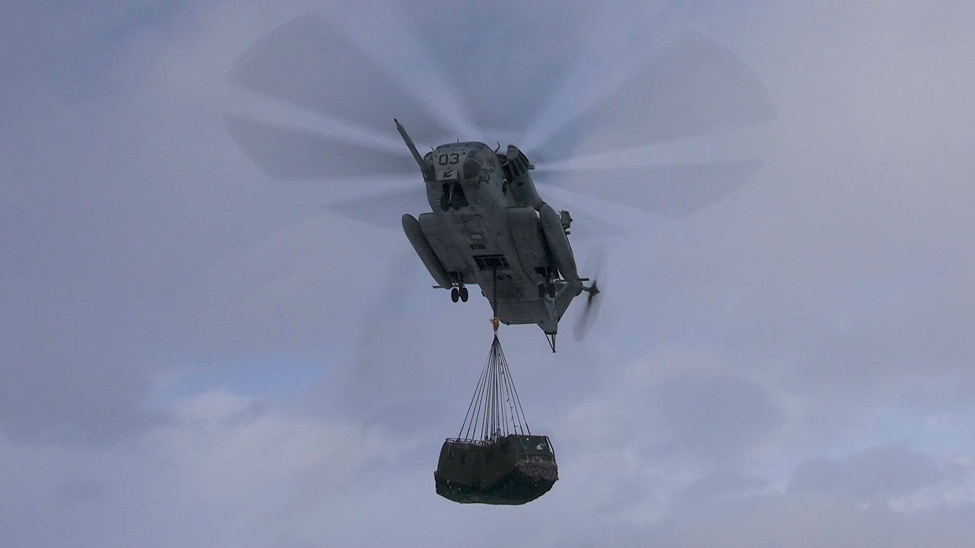 U.S. Marine Corps CH-53E Super Stallions perform heavy lifts with British Royal Marine equipment during Exercise Cold Response 2022, Bardufoss Air Station, Norway, March 18, 2022. The U.S. Marines are with Marine Heavy Helicopter Squadron (HMH) 366, 2nd Marine Aircraft Wing. The British Royal Marines are with the Commando Helicopter Force. Exercise Cold Response &#39;22 is a biennial Norwegian national readiness and defense exercise that takes place across Norway, with participation from each of its military services, as well as from 26 additional North Atlantic Treaty Organization allied nations and regional partners.
