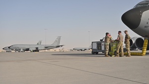 340th EARS refuels F-22s at sunset