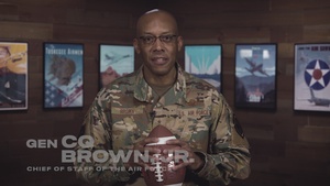 CSAF Gen Brown and CMSAF Bass Air Force 75th Anniversary Super Bowl LVI Shout Out
