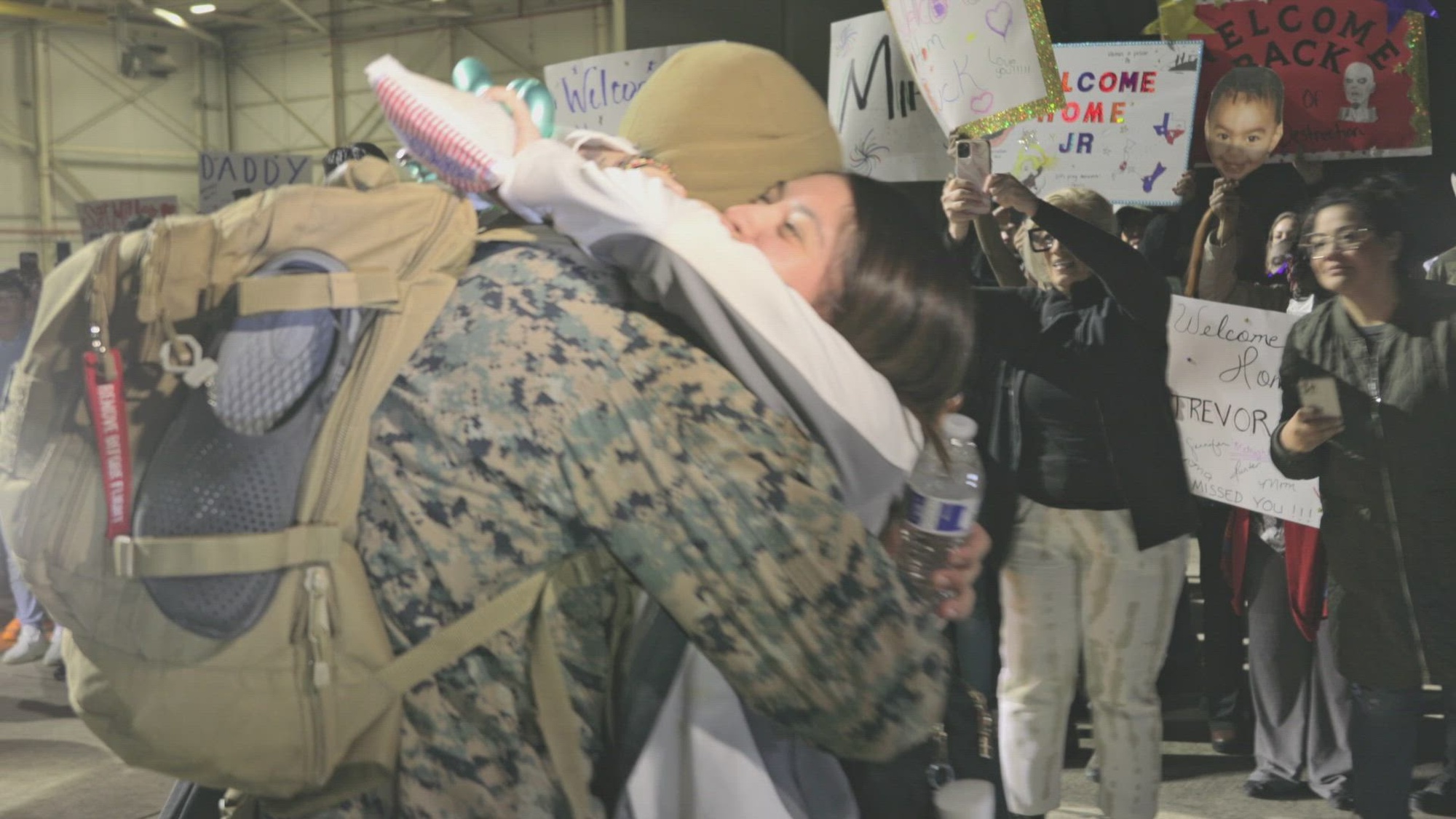U.S. Marines with Marine Fighter Attack Squadron 112, Marine Aircraft Group 41, Marine Forces Reserve, return home to their loved ones at Naval Air Station Joint Reserve Base Fort Worth, Texas, March 9, 2022. The Marines and Sailors with VMFA-112 completed a six month deployment to the INDOPACOM area of responsibility to promote regional stability and a free and open Indo-Pacific. (U.S. Marine Corps video by Cpl. Jonathan L. Gonzalez)