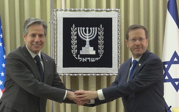 U.S Secretary of State Antony Blinken meets with Israeli President Isaac Herzog at the President’s Residence in Jerusalem, March 27, 2022.