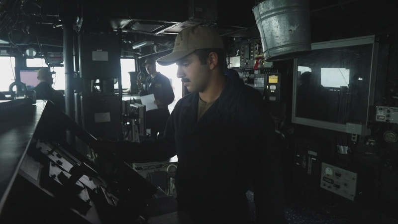 Sailors Aboard USS Ralph Johnson (DDG 114) Conduct a Damage Control Drill