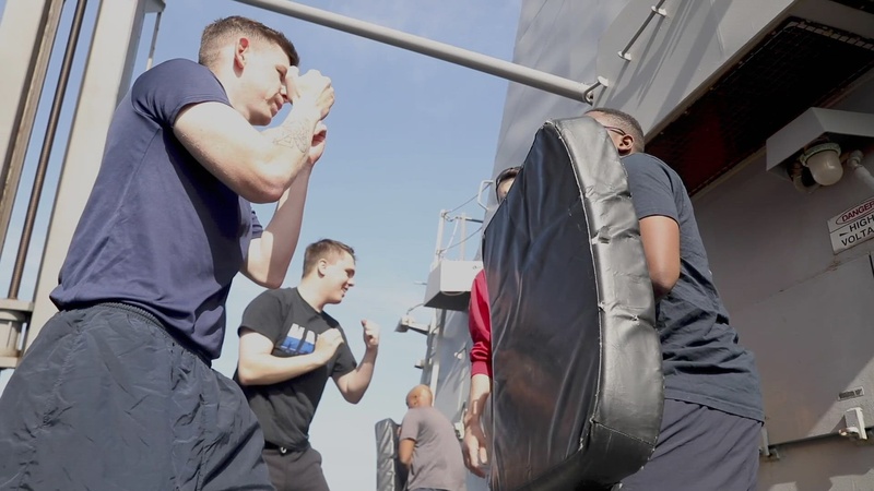Sailors Aboard USS Ralph Johnson (DDG 114) Conduct Non-Lethal Weapons Training