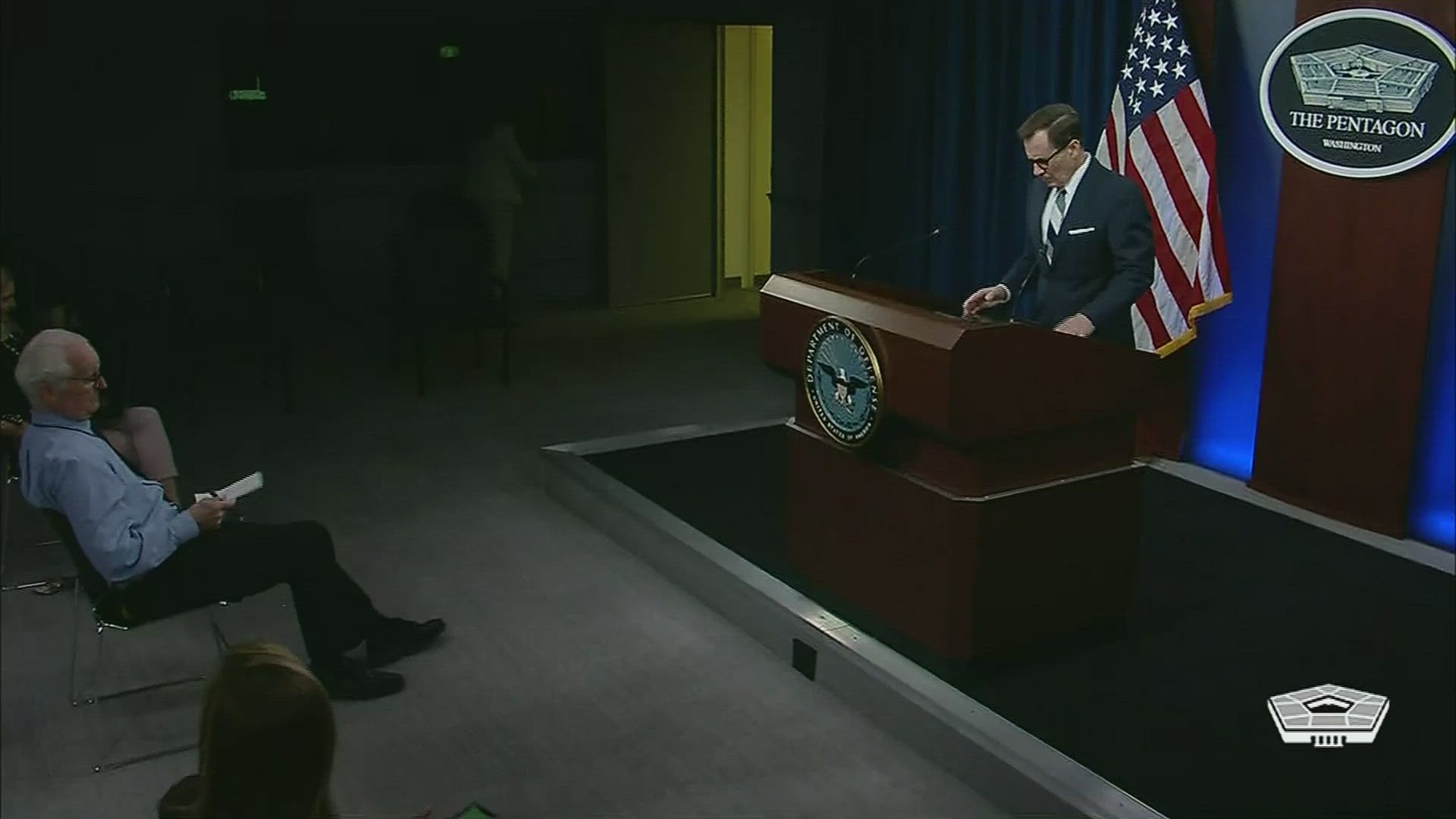 Pentagon Press Secretary John F. Kirby briefs the news media at the Pentagon. 