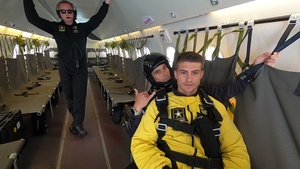 The U.S. Army Parachute Team skydives in Puerto Rico