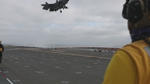 F-35B Lightning IIs operate from amphibious assault ship USS Tripoli (LHA 7) part II.