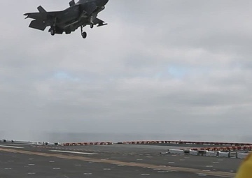 F-35B Lightning IIs operate from amphibious assault ship USS Tripoli (LHA 7) part II.