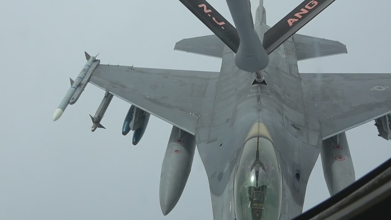 B-Roll: 108th Wing Air Refueling F-16s