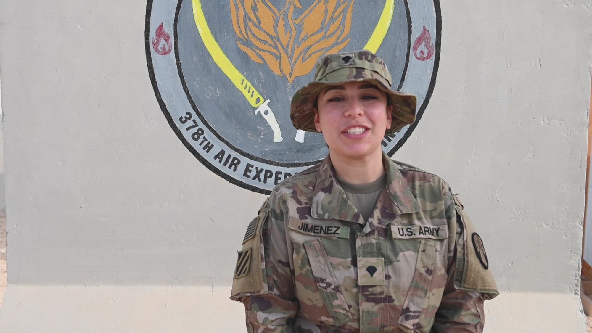 U.S. Army Spc. Lesly Jimenez, wishes her mother from Queens, New York, a happy Mother’s Day, while deployed to Prince Sultan Air Base, Kingdom of Saudi Arabia, April 29, 2022. (U.S. Air Force video by Tech. Sgt. Patrick Evenson)