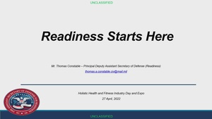 Mr. Thomas Constable, Principle Deputy Assistant Secretary of Defense for Readiness, shares his thoughts on the Holistic Health and Fitness System during H2F Industry Days.