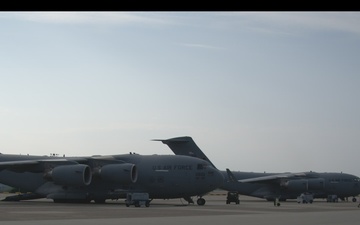 B-Roll Ten Pittsburgh C-17 Globemaster III Clips of Aircraft Taxiing on Apron Before Takeoff