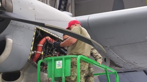 146th Maintenance Group replaces engine and propeller on aerial fire fighting C-130J aircraft