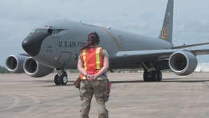 156 CRG - Southern Strike:  Marshaling a KC-135 Stratotanker