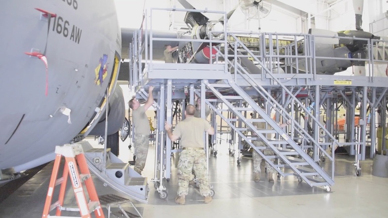 166th Airlift Wing Jet Propulsions Section Replaces Aircraft Engine