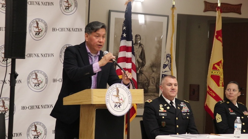 Ho-Chunk Nation President gives remarks during Fort McCoy, Ho-Chunk agreement signing ceremony