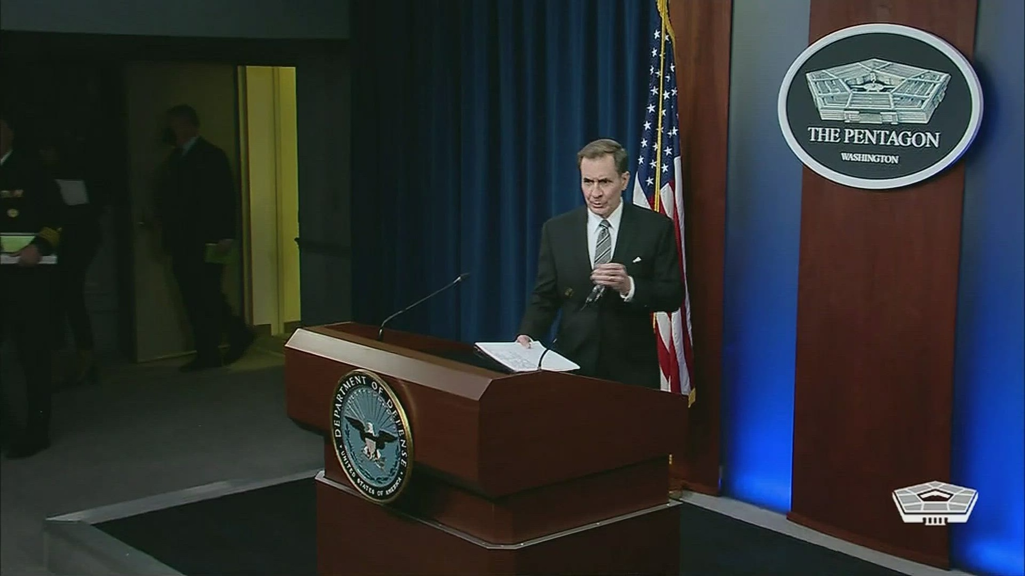 Pentagon Press Secretary John F. Kirby holds a news conference at the Pentagon. 