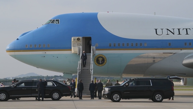 B-Roll - President Biden lands Osan Air Force Base