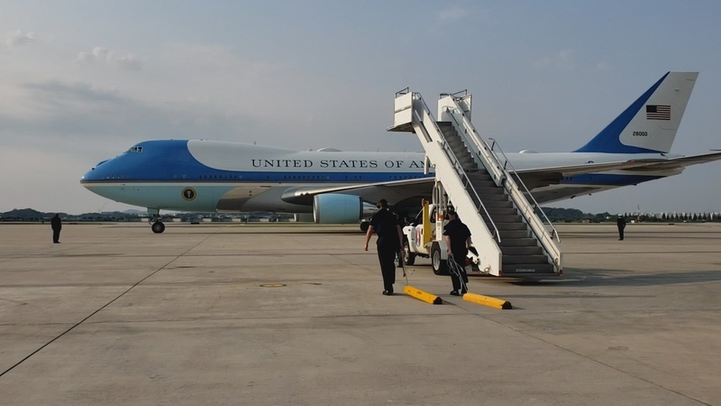 Air Force One Lands at Osan AB, Republic of Korea