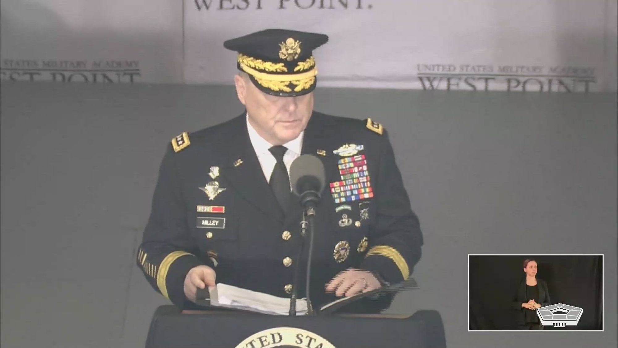 Chairman of the Joint Chiefs of Staff Army Gen. Mark A. Milley delivers the commencement speech at the U.S. Military Academy’s graduation ceremony at West Point, N.Y. 