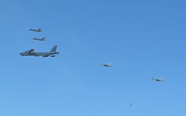 F-35As fly a bomber task force mission over the Indo-Pacific region